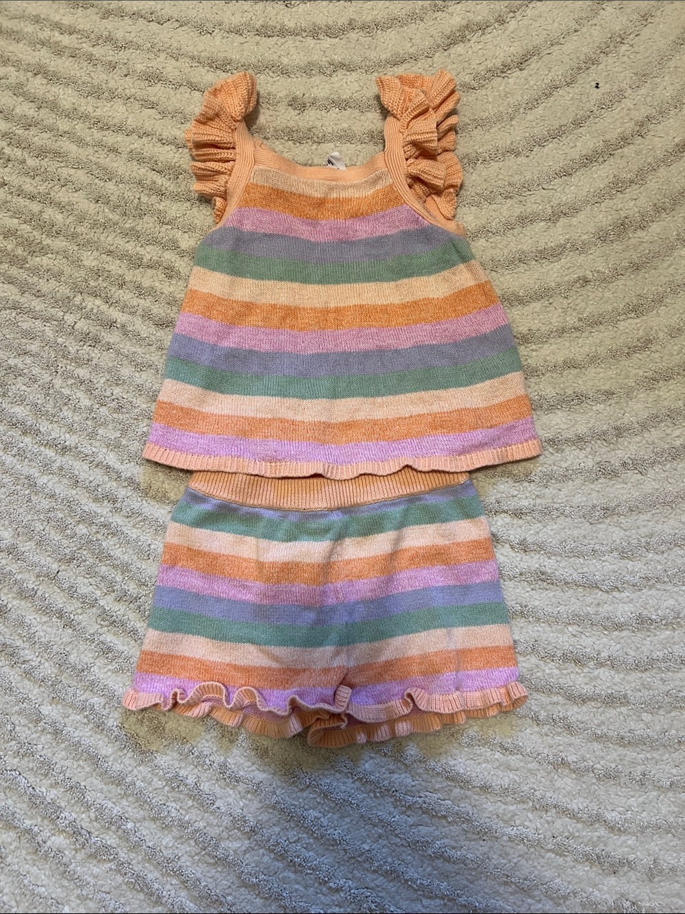 GAP Peach & Pastel Striped Knit Two-Piece Toddler Set